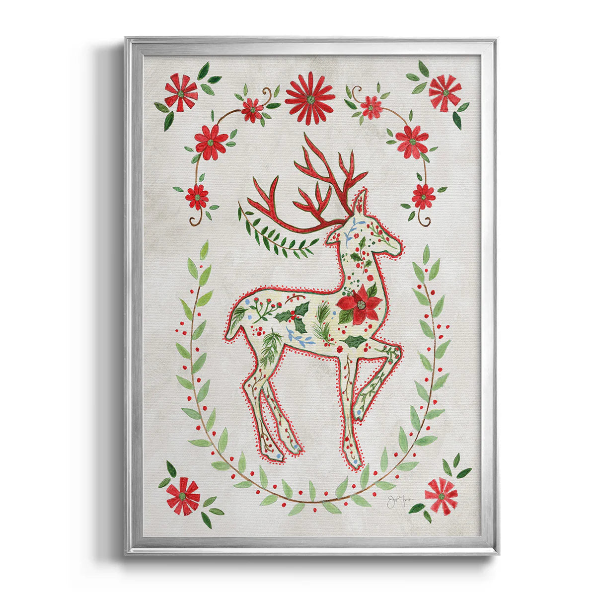 Christmas Folk Reindeer Premium Framed Print - Ready to Hang