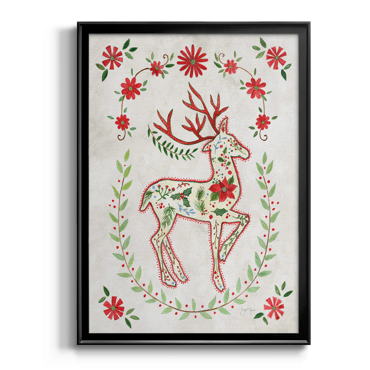 Christmas Folk Reindeer Premium Framed Print - Ready to Hang