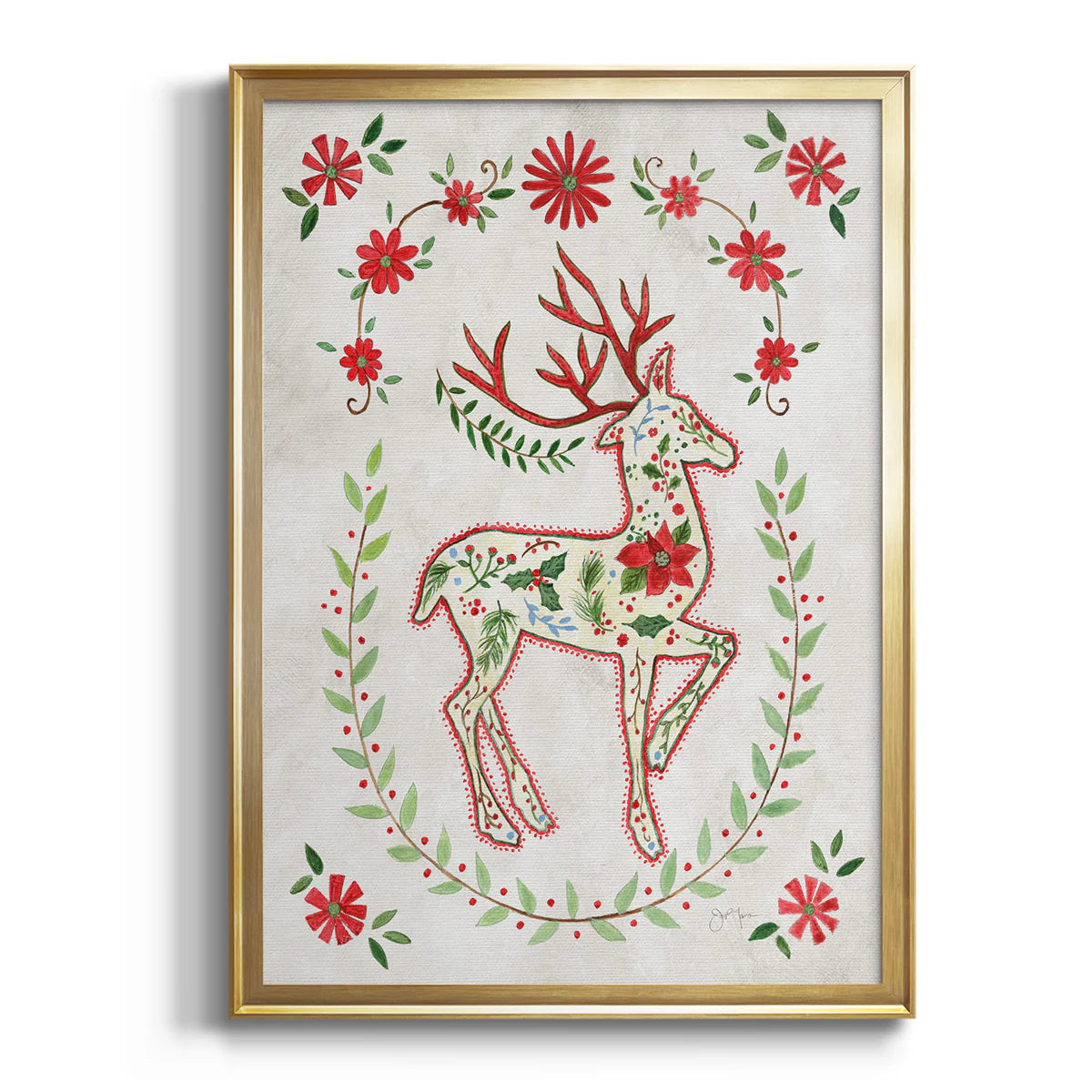 Christmas Folk Reindeer Premium Framed Print - Ready to Hang