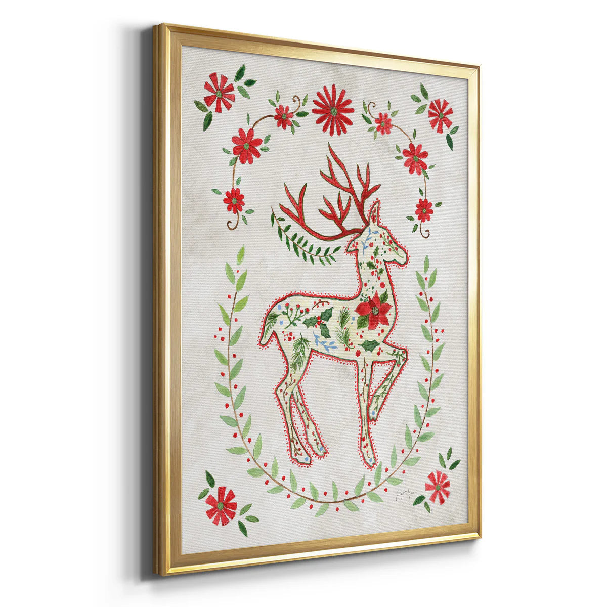 Christmas Folk Reindeer Premium Framed Print - Ready to Hang