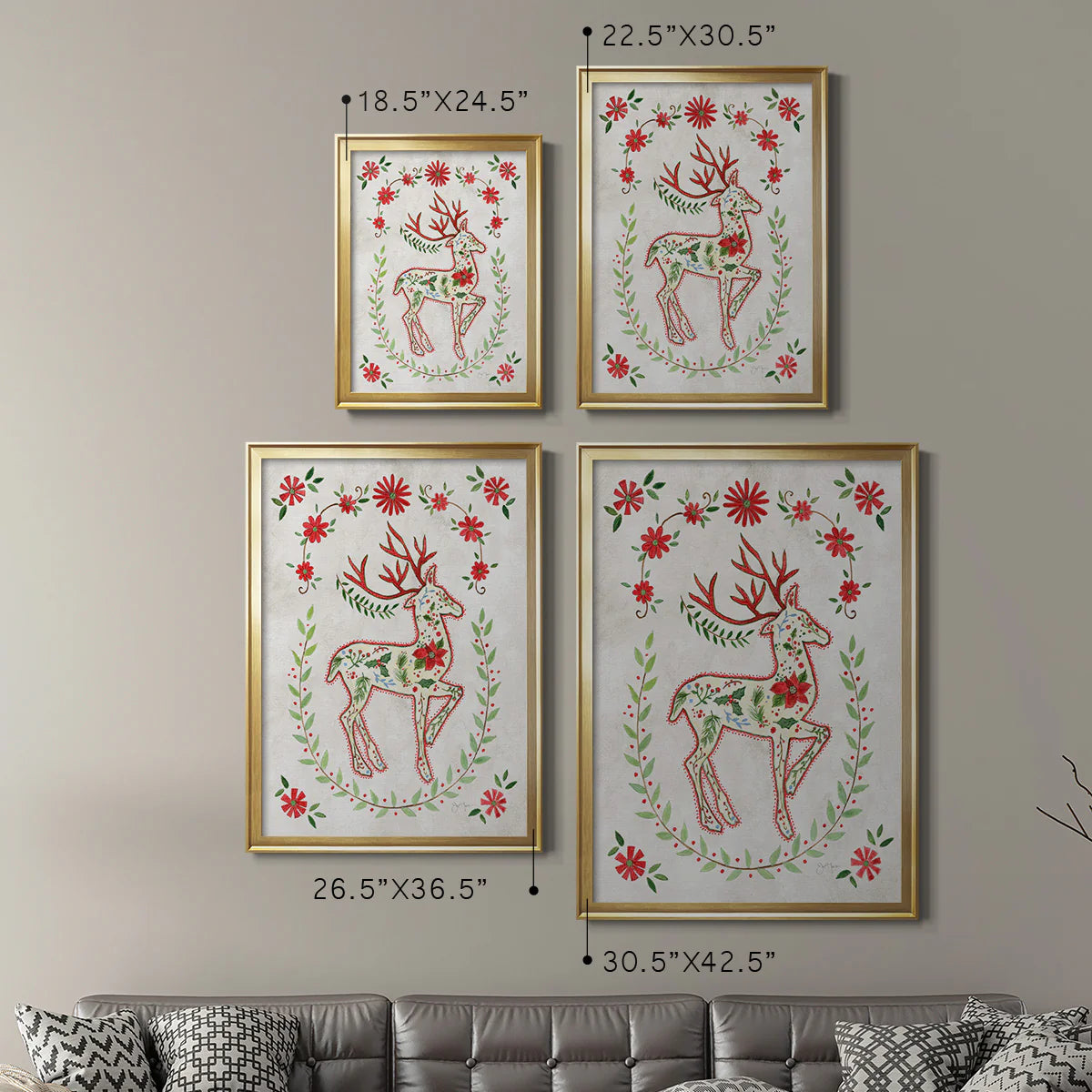 Christmas Folk Reindeer Premium Framed Print - Ready to Hang