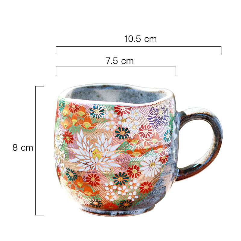 Japan Kutani-yaki Handmade Gold Flower Mug Coffee Mug Tea Mug Birthday Wedding Gift