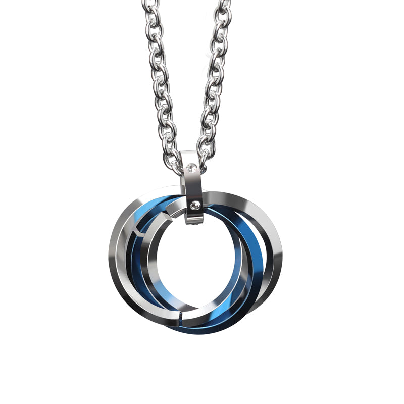 Blue Titanium Steel Pendant Jewelry Pendant Triple Link Men's Necklace