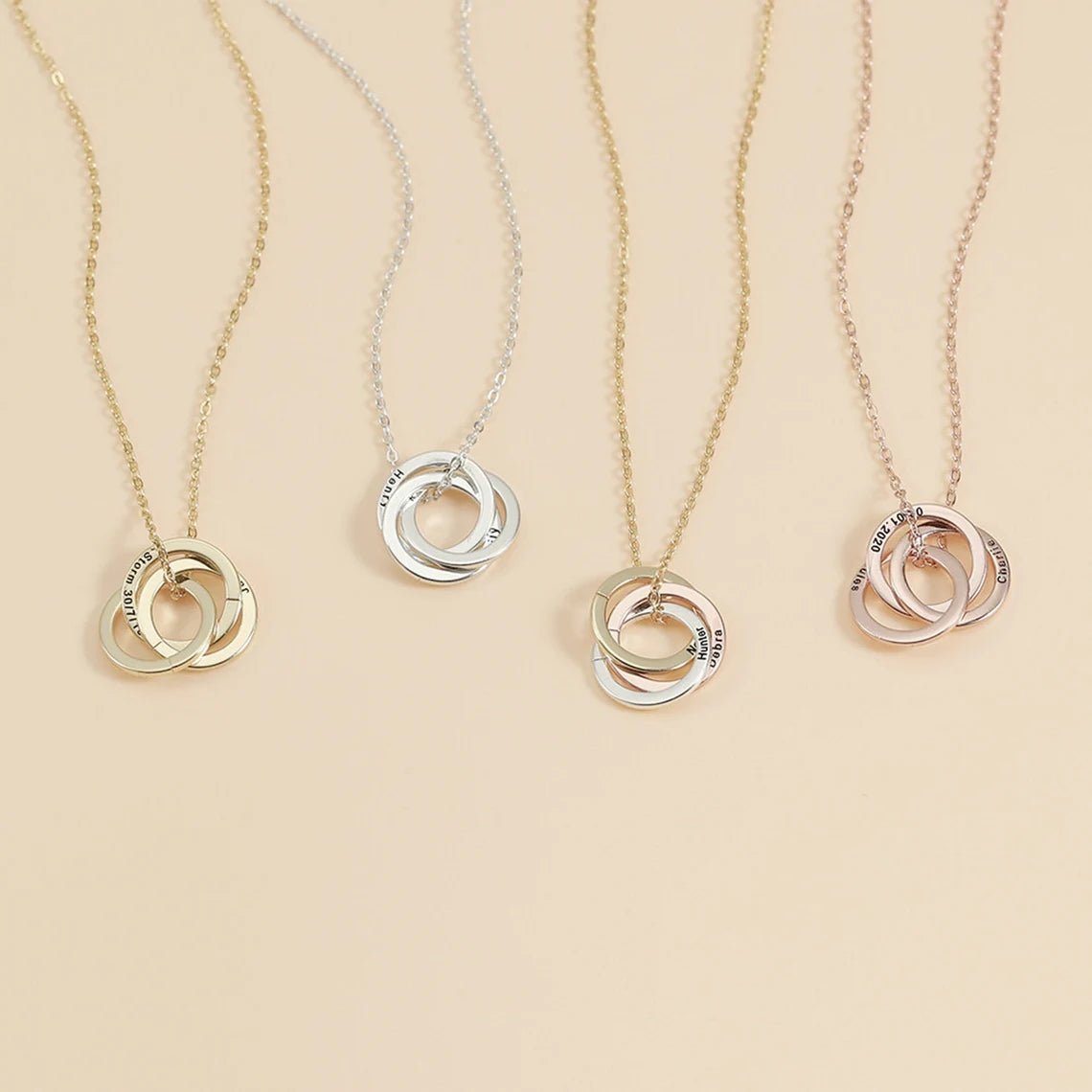 Family Name Necklace, Personalized Circle Necklace, Engraved Children Name Necklace, Custom Linked Necklace, Christmas Jewelry for Grandma