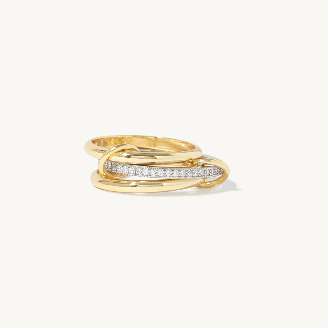 14K Yellow Gold Multi Link Connected Ring, Chunky Gold Connector Ring, Gold Ring Set, Eternity Statement Ring, Interlocking Silver Ring