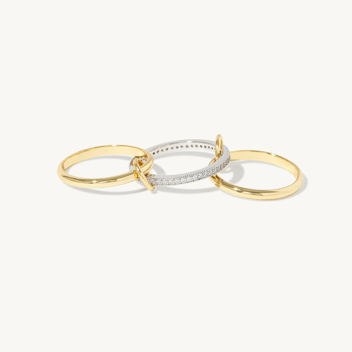 14K Yellow Gold Multi Link Connected Ring, Chunky Gold Connector Ring, Gold Ring Set, Eternity Statement Ring, Interlocking Silver Ring