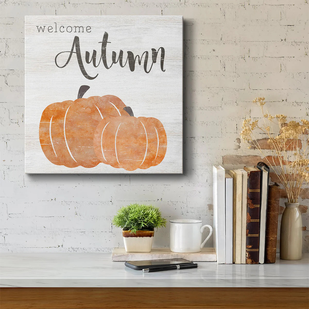 Welcome Autumn Pumpkins-Premium Gallery Wrapped Canvas - Ready to Hang